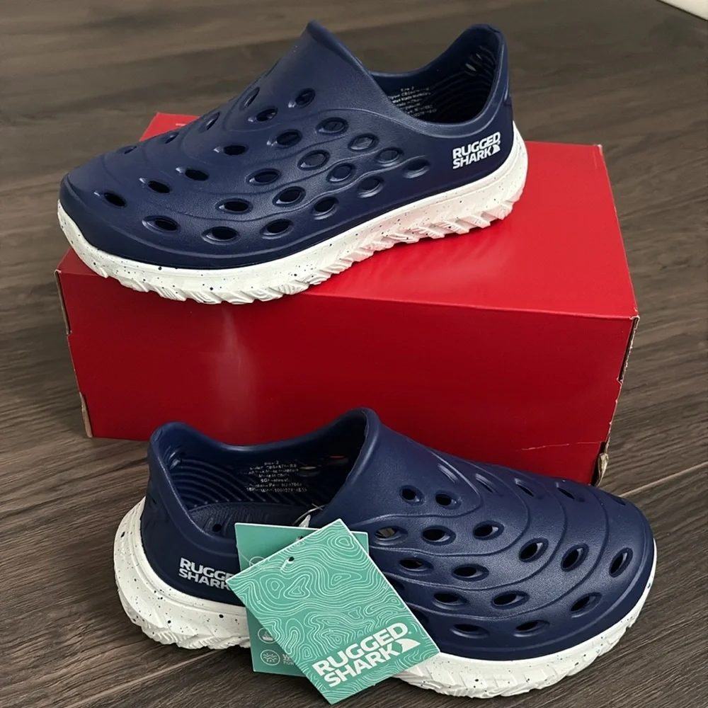 NWT Rugged Shark Rift Slip-On Water Shoes - navy blue - youth size 2